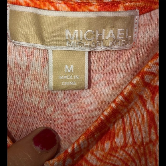 Micheal Kors size medium orange & white geometric maxi dress chain straps - Picture 2 of 12